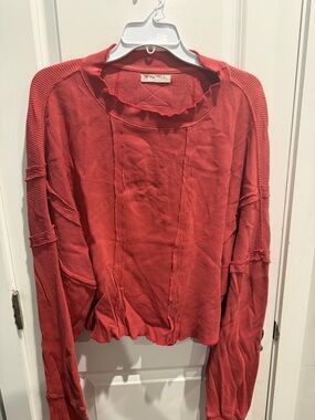 Free People Women's Red We The Free Ricky Thermal Long Sleeve Top Size Medium